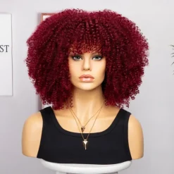 Short Curly Afro Wigs with Bangs for Black Women Brown Afro Kinky Curly Wigs for Black Women Synthetic Heat Resistant Fluffy Brown Wigs Halloween Cosplay Party Wigs