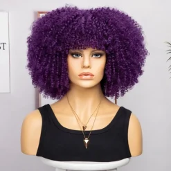 Short Curly Afro Wigs with Bangs for Black Women Brown Afro Kinky Curly Wigs for Black Women Synthetic Heat Resistant Fluffy Brown Wigs Halloween Cosplay Party Wigs