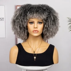 Short Curly Afro Wigs with Bangs for Black Women Brown Afro Kinky Curly Wigs for Black Women Synthetic Heat Resistant Fluffy Brown Wigs Halloween Cosplay Party Wigs