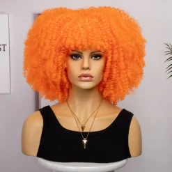 Short Curly Afro Wigs with Bangs for Black Women Brown Afro Kinky Curly Wigs for Black Women Synthetic Heat Resistant Fluffy Brown Wigs Halloween Cosplay Party Wigs