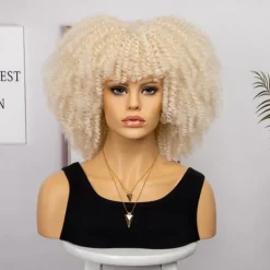 Short Curly Afro Wigs with Bangs for Black Women Brown Afro Kinky Curly Wigs for Black Women Synthetic Heat Resistant Fluffy Brown Wigs Halloween Cosplay Party Wigs