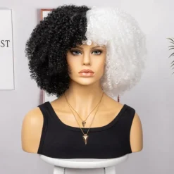 Short Curly Afro Wigs with Bangs for Black Women Brown Afro Kinky Curly Wigs for Black Women Synthetic Heat Resistant Fluffy Brown Wigs Halloween Cosplay Party Wigs