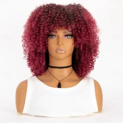 Short Curly Afro Wigs with Bangs for Black Women Brown Afro Kinky Curly Wigs for Black Women Synthetic Heat Resistant Fluffy Brown Wigs Halloween Cosplay Party Wigs