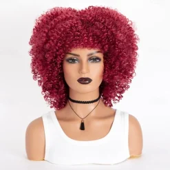 Short Curly Afro Wigs with Bangs for Black Women Brown Afro Kinky Curly Wigs for Black Women Synthetic Heat Resistant Fluffy Brown Wigs Halloween Cosplay Party Wigs
