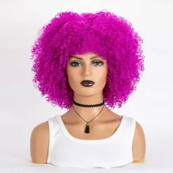 Short Curly Afro Wigs with Bangs for Black Women Brown Afro Kinky Curly Wigs for Black Women Synthetic Heat Resistant Fluffy Brown Wigs Halloween Cosplay Party Wigs
