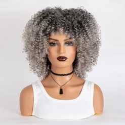 Short Curly Afro Wigs with Bangs for Black Women Brown Afro Kinky Curly Wigs for Black Women Synthetic Heat Resistant Fluffy Brown Wigs Halloween Cosplay Party Wigs