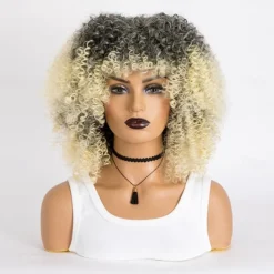 Short Curly Afro Wigs with Bangs for Black Women Brown Afro Kinky Curly Wigs for Black Women Synthetic Heat Resistant Fluffy Brown Wigs Halloween Cosplay Party Wigs