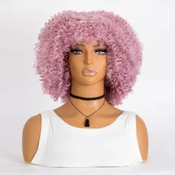 Short Curly Afro Wigs with Bangs for Black Women Brown Afro Kinky Curly Wigs for Black Women Synthetic Heat Resistant Fluffy Brown Wigs Halloween Cosplay Party Wigs
