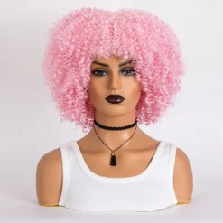 Short Curly Afro Wigs with Bangs for Black Women Brown Afro Kinky Curly Wigs for Black Women Synthetic Heat Resistant Fluffy Brown Wigs Halloween Cosplay Party Wigs