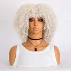 Short Curly Afro Wigs with Bangs for Black Women Brown Afro Kinky Curly Wigs for Black Women Synthetic Heat Resistant Fluffy Brown Wigs Halloween Cosplay Party Wigs