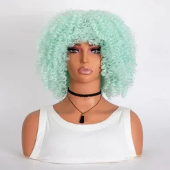 Short Curly Afro Wigs with Bangs for Black Women Brown Afro Kinky Curly Wigs for Black Women Synthetic Heat Resistant Fluffy Brown Wigs Halloween Cosplay Party Wigs