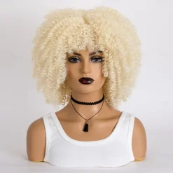Short Curly Afro Wigs with Bangs for Black Women Brown Afro Kinky Curly Wigs for Black Women Synthetic Heat Resistant Fluffy Brown Wigs Halloween Cosplay Party Wigs