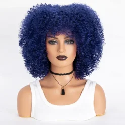 Short Curly Afro Wigs with Bangs for Black Women Brown Afro Kinky Curly Wigs for Black Women Synthetic Heat Resistant Fluffy Brown Wigs Halloween Cosplay Party Wigs