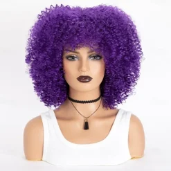 Short Curly Afro Wigs with Bangs for Black Women Brown Afro Kinky Curly Wigs for Black Women Synthetic Heat Resistant Fluffy Brown Wigs Halloween Cosplay Party Wigs