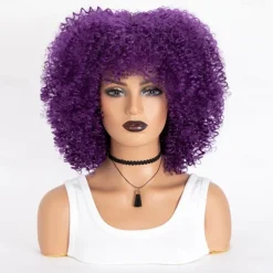Short Curly Afro Wigs with Bangs for Black Women Brown Afro Kinky Curly Wigs for Black Women Synthetic Heat Resistant Fluffy Brown Wigs Halloween Cosplay Party Wigs