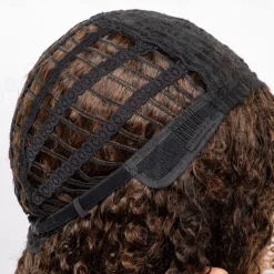 Short Curly Afro Wigs with Bangs for Black Women Brown Afro Kinky Curly Wigs for Black Women Synthetic Heat Resistant Fluffy Brown Wigs Halloween Cosplay Party Wigs