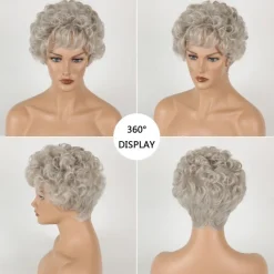Short Curly Silver Wigs for White Women Heat Resistant Natural Synthetic Hair Old Ladies Daily Cosplay Full Wigs