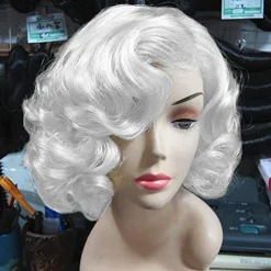 Short Curly White Wig for Women Synthetic Natural Wavy Costume Wig for Cosplay Party Halloween Wigs