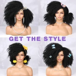 Short Curly Wig Afro Curly Wigs Kinky Curly Hair Wig Synthetic Afro Wigs for Black Women
