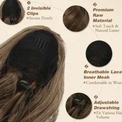 Short Drawstring Ponytail Extension, 16 In Wavy Ponytail Hair Extensions Synthetic Clip in Pony Tail Hairpieces Fake Ponytail for Women Girls Daily Halloween