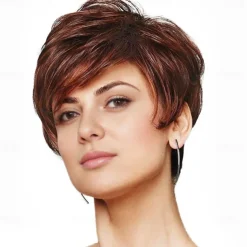 Short Grey Wigs for White Women Mixed Gray Silver Curly Wavy Wigs with White Bangs Grandma Synthetic Short Hair Wigs
