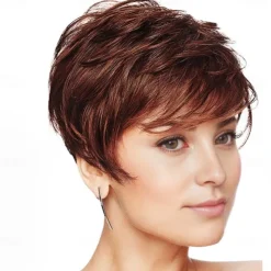 Short Grey Wigs for White Women Mixed Gray Silver Curly Wavy Wigs with White Bangs Grandma Synthetic Short Hair Wigs