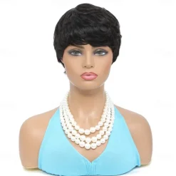Short Hair Wigs Pixie Cut Straight Short Bob Wig for Black Women 100% Brazilian Virgin Human Hair Non Lace Full Machine Made 6 inch Natural Black Color Pixie Wig