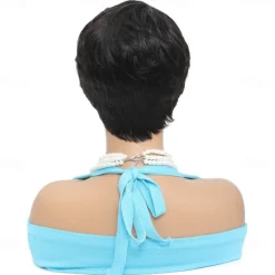Short Hair Wigs Pixie Cut Straight Short Bob Wig for Black Women 100% Brazilian Virgin Human Hair Non Lace Full Machine Made 6 inch Natural Black Color Pixie Wig