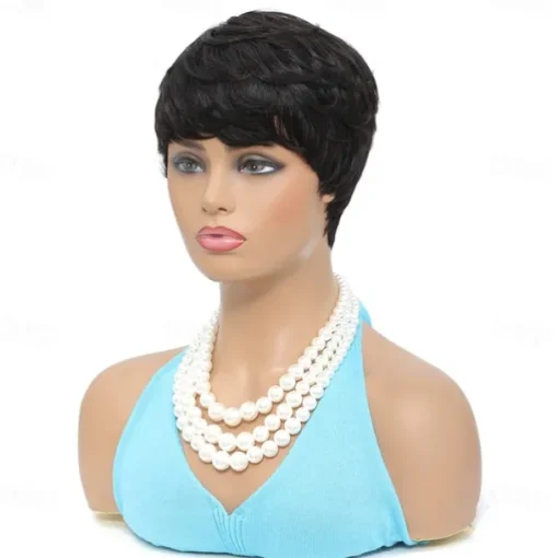 Short Hair Wigs Pixie Cut Straight Short Bob Wig for Black Women 100% Brazilian Virgin Human Hair Non Lace Full Machine Made 6 inch Natural Black Color Pixie Wig