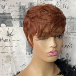 Short Honey Blonde Bob Pixie Cut Wig Natural Wave Brazilian Remy Full Machine Made Human Hair Wig With Bangs For Black Women