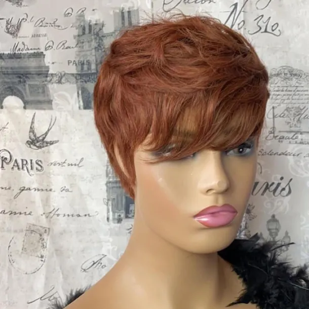 Short Honey Blonde Bob Pixie Cut Wig Natural Wave Brazilian Remy Full Machine Made Human Hair Wig With Bangs For Black Women