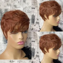 Short Honey Blonde Bob Pixie Cut Wig Natural Wave Brazilian Remy Full Machine Made Human Hair Wig With Bangs For Black Women