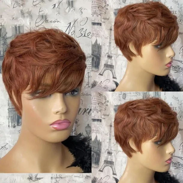 Short Honey Blonde Bob Pixie Cut Wig Natural Wave Brazilian Remy Full Machine Made Human Hair Wig With Bangs For Black Women