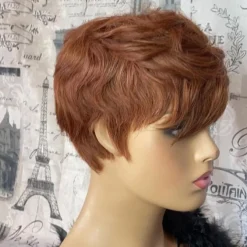 Short Honey Blonde Bob Pixie Cut Wig Natural Wave Brazilian Remy Full Machine Made Human Hair Wig With Bangs For Black Women