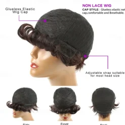Short Honey Blonde Bob Pixie Cut Wig Natural Wave Brazilian Remy Full Machine Made Human Hair Wig With Bangs For Black Women
