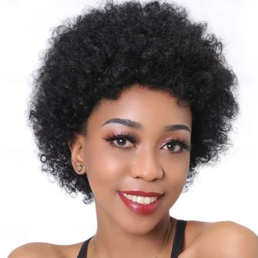 Short Human Hair Afro Wigs for Black Women and Men Glueless Wear and Go Wig 150% Density 70s 80s Afro Kinky Curly Full Machine Made Human Hair Wigs for Daily Party Use Cosplay Wig Halloween Hair Wig
