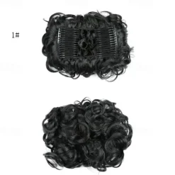 Short Messy Curly Dish Hair Bun Extension Easy Stretch Hair Combs Clip In Chignon Tray Ponytail Hairpieces - Dark Brown To Light Auburn