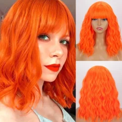 Short Pink Wigs for Women Short Wavy Hot Pink Wigs with Bangs Synthetic Pink Curly Bob Wig Curly Shoulder Length Cosplay Wig for Women Girls Colored Wigs