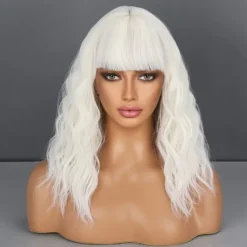 Short Pink Wigs for Women Short Wavy Hot Pink Wigs with Bangs Synthetic Pink Curly Bob Wig Curly Shoulder Length Cosplay Wig for Women Girls Colored Wigs