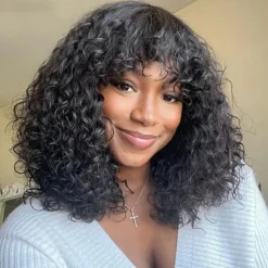 Short Pixie Bob Cut Human Hair Wigs With Bangs Jerry Curly For Women Brazilian Highlight Honey Water Wave Blonde Colored Wigs