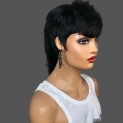 Short Pixie Cut Remy Human Brazilian Hair Glueless Wigs Wear And Go Full Machine Made Wig Straight With Bangs