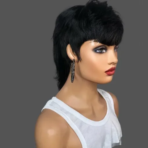 Short Pixie Cut Remy Human Brazilian Hair Glueless Wigs Wear And Go Full Machine Made Wig Straight With Bangs