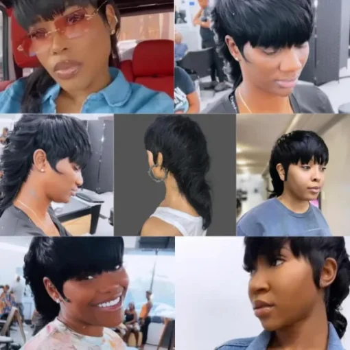 Short Pixie Cut Remy Human Brazilian Hair Glueless Wigs Wear And Go Full Machine Made Wig Straight With Bangs