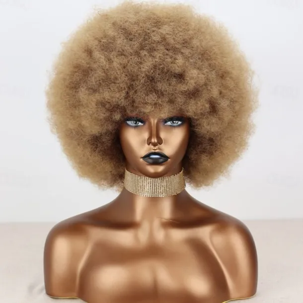 Short 70s Afro Wigs for Black Women Large Synthetic Black Short Afro Wig 70's 8 Inches 60s Afro Wig for Women Bouncy and Soft Natural Looking Halloween Cosplay Party Wigs