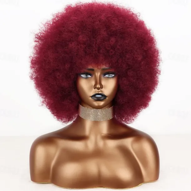 Short 70s Afro Wigs for Black Women Large Synthetic Black Short Afro Wig 70's 8 Inches 60s Afro Wig for Women Bouncy and Soft Natural Looking Halloween Cosplay Party Wigs