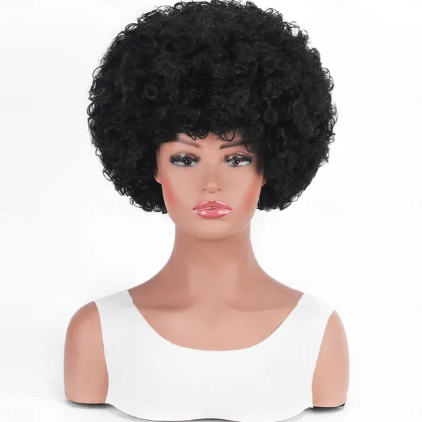 Short 70s Afro Wigs for Black Women Large Synthetic Black Short Afro Wig 70's 8 Inches 60s Afro Wig for Women Bouncy and Soft Natural Looking Halloween Cosplay Party Wigs