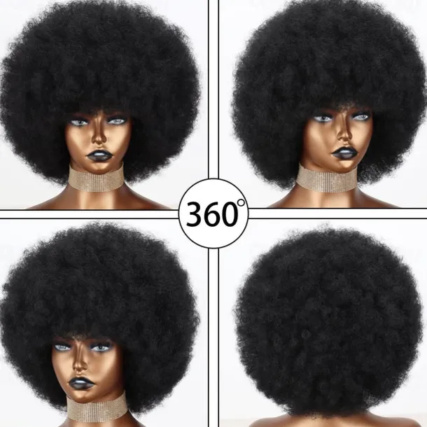 Short 70s Afro Wigs for Black Women Large Synthetic Black Short Afro Wig 70's 8 Inches 60s Afro Wig for Women Bouncy and Soft Natural Looking Halloween Cosplay Party Wigs