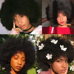 Short 70s Afro Wigs for Black Women Large Synthetic Black Short Afro Wig 70's 8 Inches 60s Afro Wig for Women Bouncy and Soft Natural Looking Halloween Cosplay Party Wigs