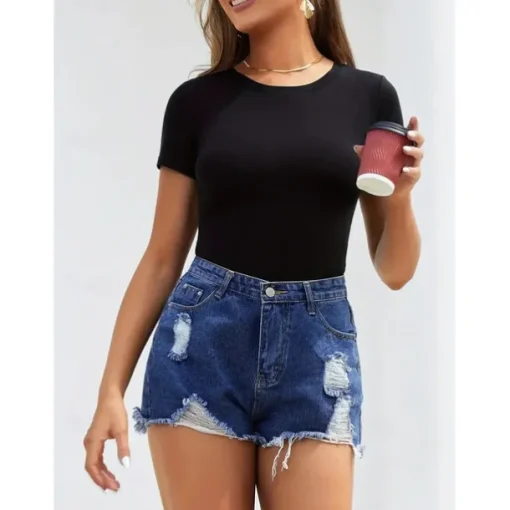 Short Sleeve Shaping Bodysuit, Tummy Control Slim Round Neck Body Shaper, Women's Underwear & Shapewear