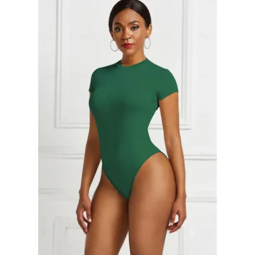 Short Sleeve Shaping Bodysuit, Tummy Control Slim Round Neck Body Shaper, Women's Underwear & Shapewear